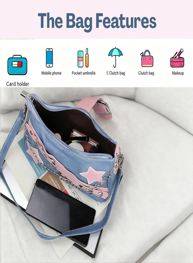 TecoKart حقائب يد أنيقة من TecoKart® للنساء | حقيبة جمالية مزينة بتطريز النجوم، حقائب جينز عصرية للنساء | حقيبة كتف صغيرة بتصميم Y2K - Image 4